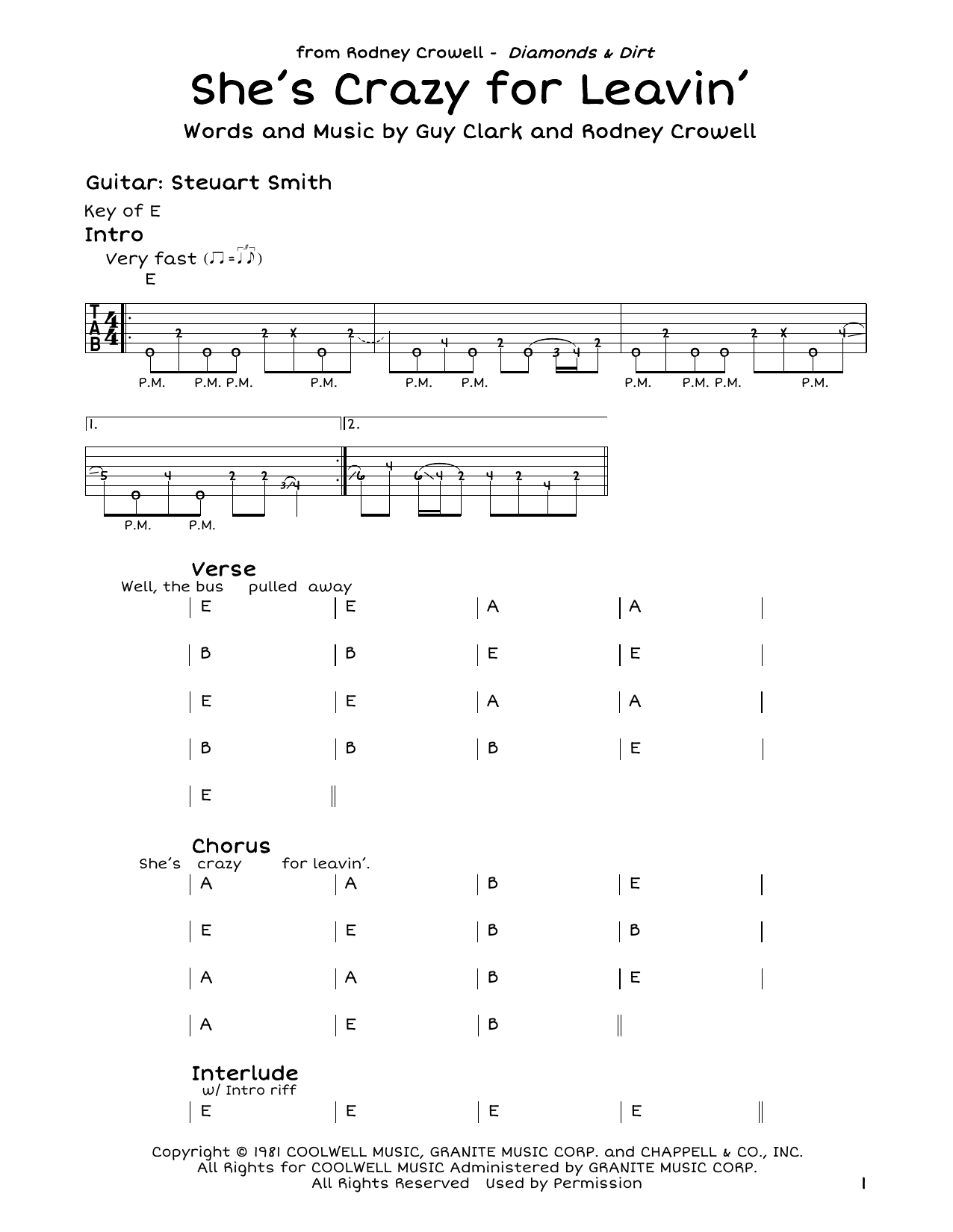 Download Rodney Crowell She's Crazy For Leavin' Sheet Music and learn how to play Easy Guitar PDF digital score in minutes