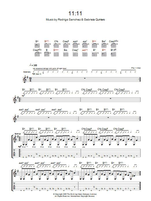 Download Rodrigo y Gabriela 11:11 Sheet Music and learn how to play Guitar Tab PDF digital score in minutes