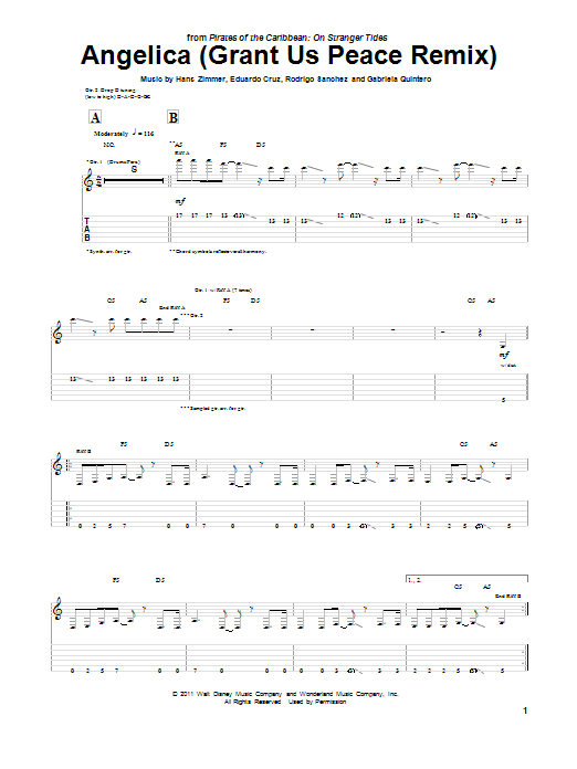 Download Rodrigo y Gabriela Angelica (Grant Us Peace Remix) Sheet Music and learn how to play Guitar Tab PDF digital score in minutes