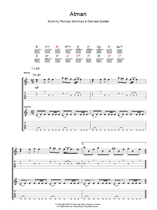 Download Rodrigo y Gabriela Atman Sheet Music and learn how to play Guitar Tab PDF digital score in minutes