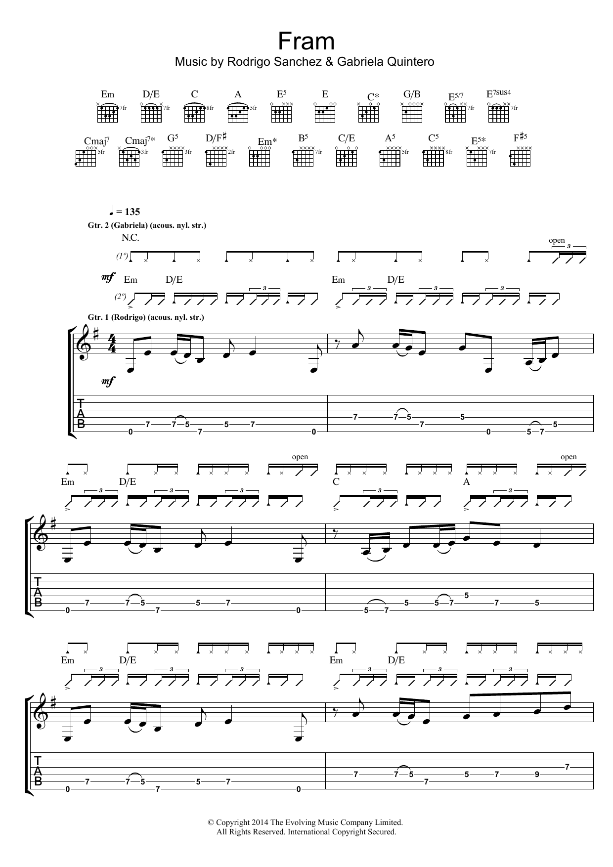 Download Rodrigo y Gabriela FRAM Sheet Music and learn how to play Guitar Tab PDF digital score in minutes