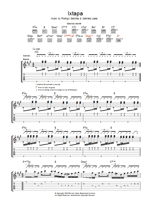 Download Rodrigo y Gabriela Ixtapa Sheet Music and learn how to play Guitar Tab PDF digital score in minutes