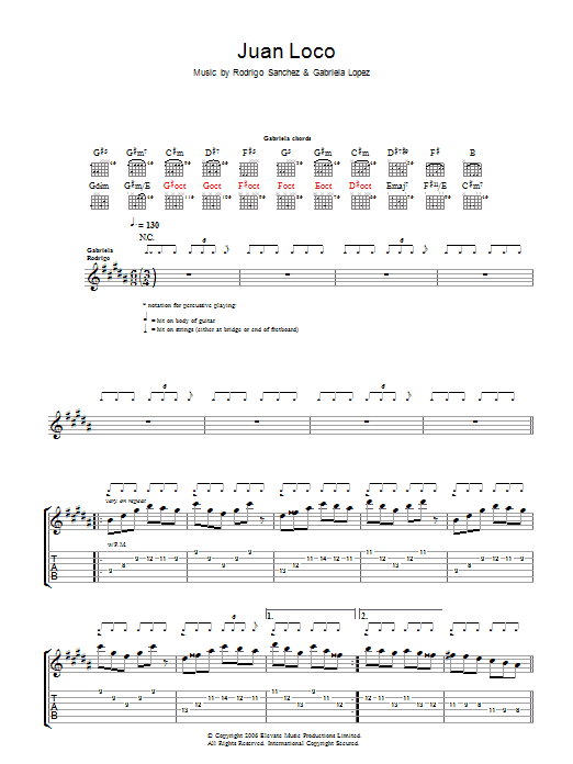 Download Rodrigo y Gabriela Juan Loco Sheet Music and learn how to play Guitar Tab PDF digital score in minutes