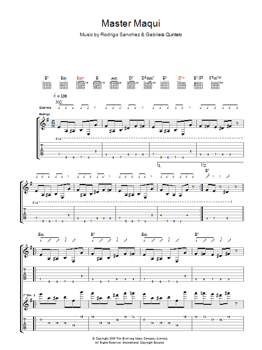Download Rodrigo y Gabriela Master Maqui Sheet Music and learn how to play Guitar Tab PDF digital score in minutes