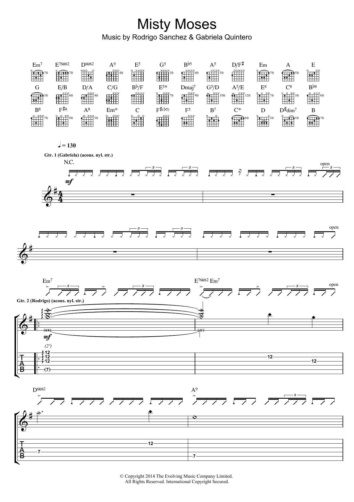 Download Rodrigo y Gabriela Misty Moses Sheet Music and learn how to play Guitar Tab PDF digital score in minutes