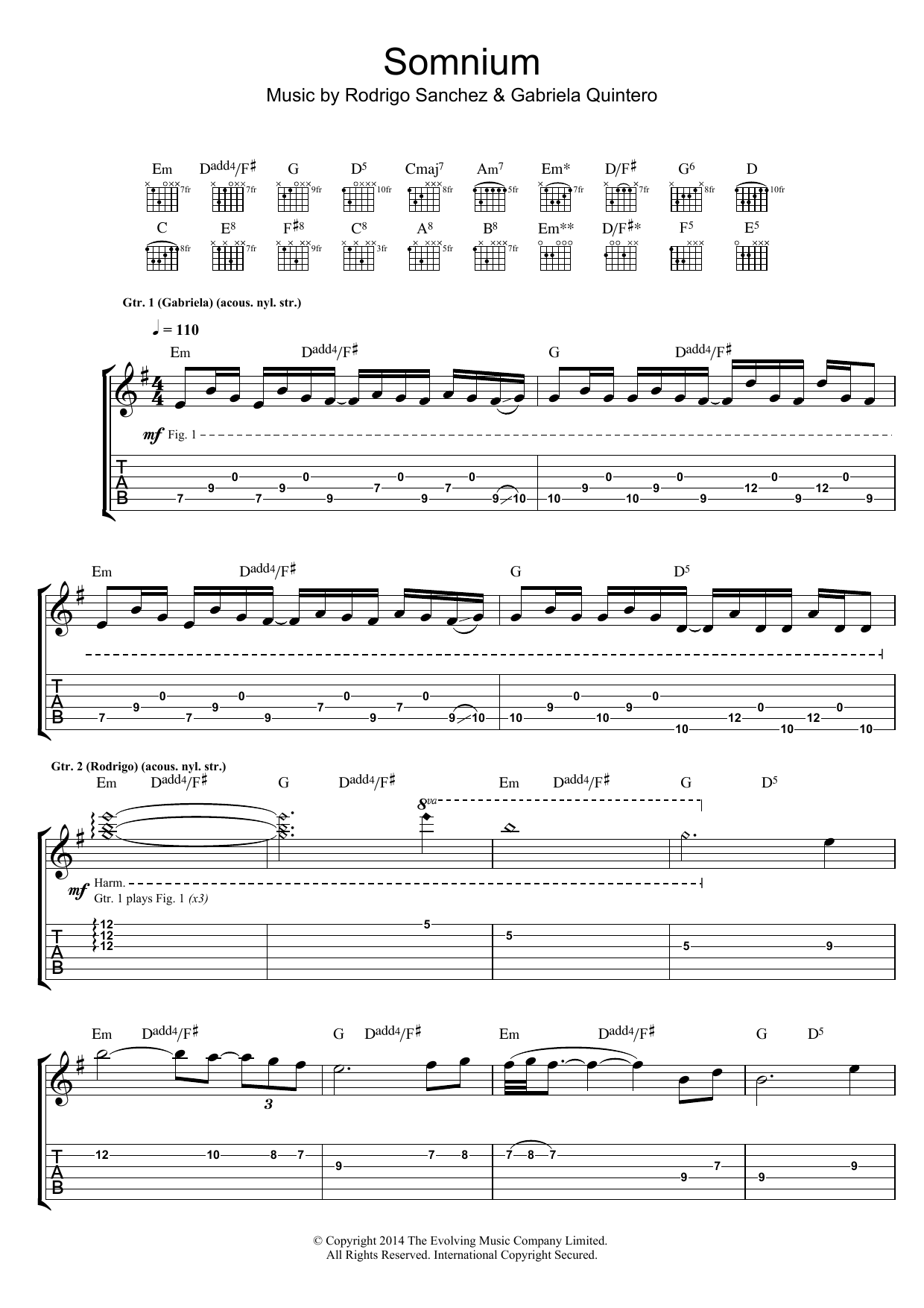 Download Rodrigo y Gabriela Somnium Sheet Music and learn how to play Guitar Tab PDF digital score in minutes