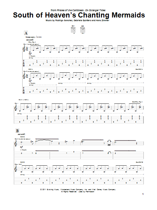 Download Rodrigo y Gabriela South Of Heaven's Chanting Mermaids Sheet Music and learn how to play Guitar Tab PDF digital score in minutes