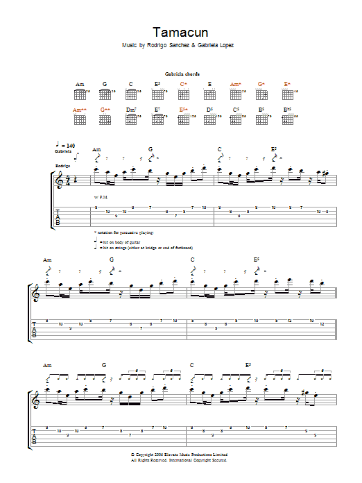 Download Rodrigo y Gabriela Tamacun Sheet Music and learn how to play Guitar Tab PDF digital score in minutes
