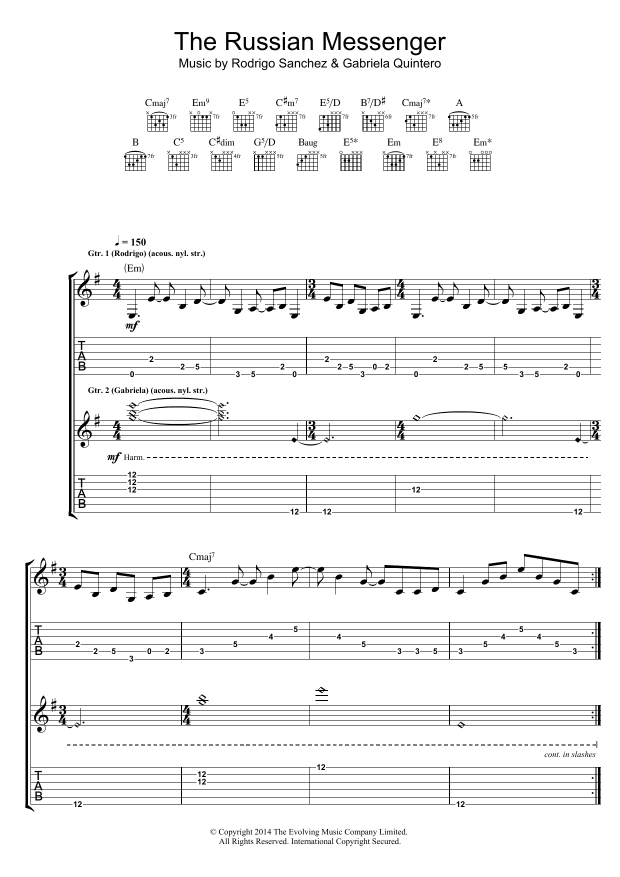 Download Rodrigo y Gabriela The Russian Messenger Sheet Music and learn how to play Guitar Tab PDF digital score in minutes