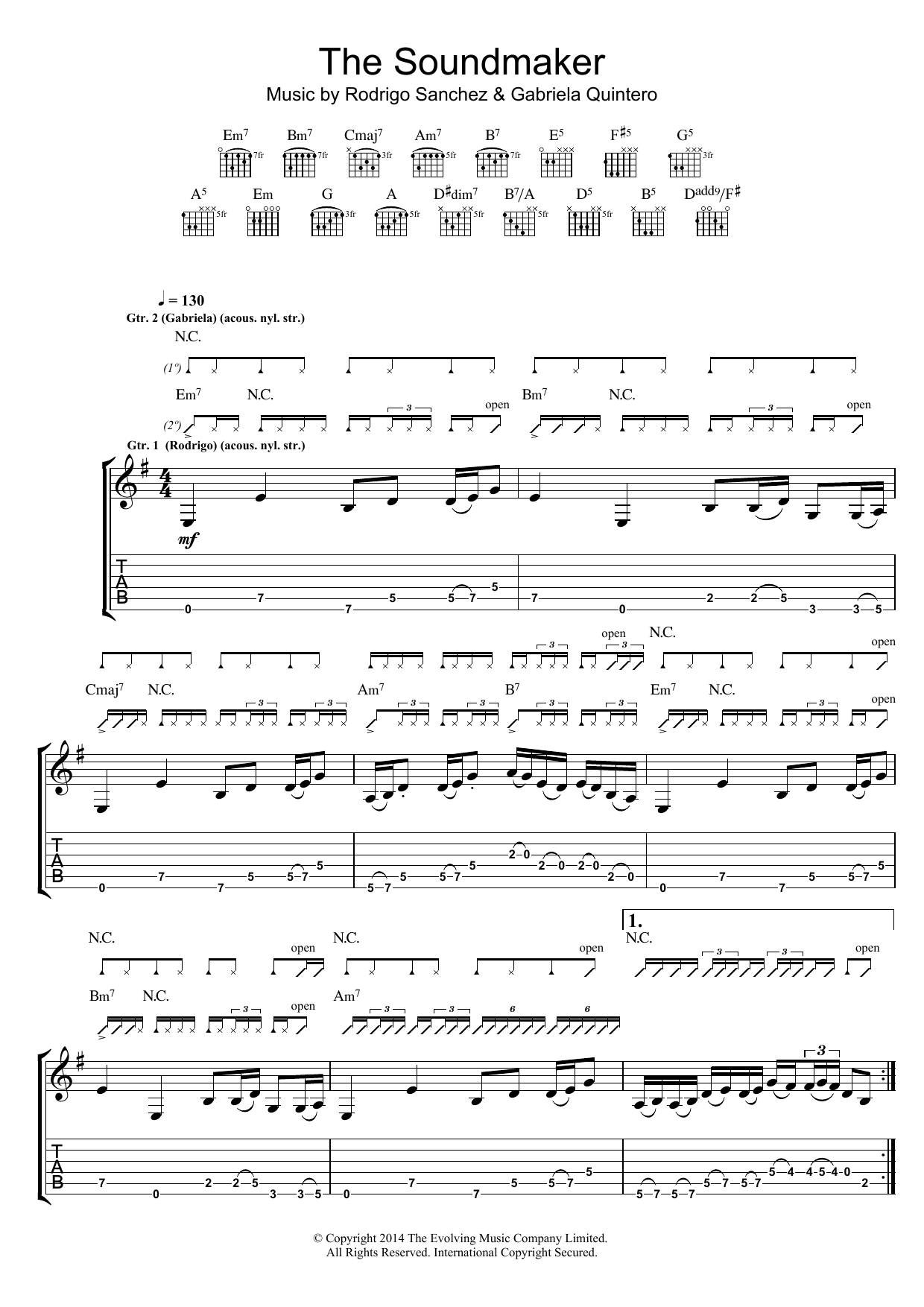 Download Rodrigo y Gabriela The Soundmaker Sheet Music and learn how to play Guitar Tab PDF digital score in minutes