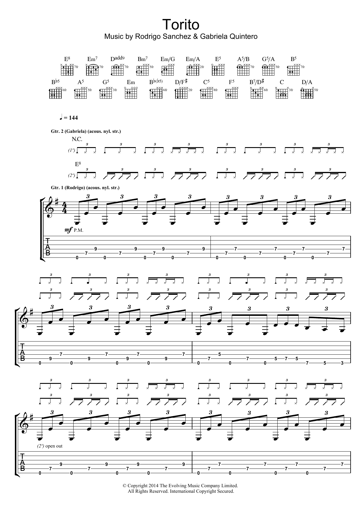 Download Rodrigo y Gabriela Torito Sheet Music and learn how to play Guitar Tab PDF digital score in minutes