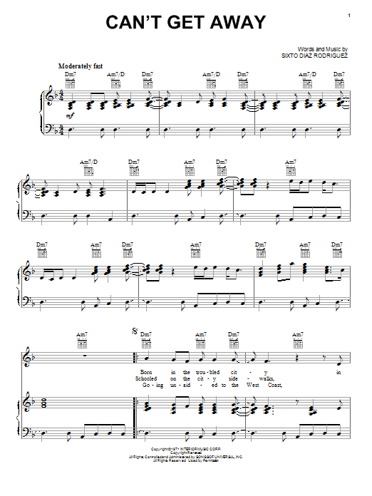 Download Rodriguez Can't Get Away Sheet Music and learn how to play Piano, Vocal & Guitar (Right-Hand Melody) PDF digital score in minutes