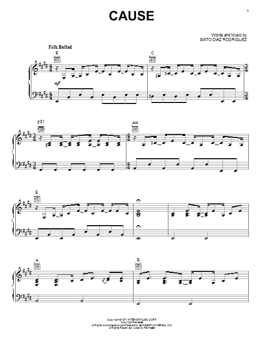 Download Rodriguez Cause Sheet Music and learn how to play Piano, Vocal & Guitar (Right-Hand Melody) PDF digital score in minutes