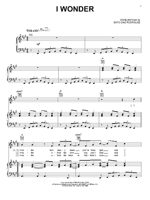 Download Rodriguez I Wonder Sheet Music and learn how to play Piano, Vocal & Guitar (Right-Hand Melody) PDF digital score in minutes