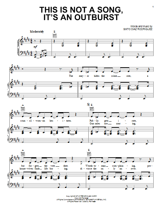 Download Rodriguez This Is Not A Song, It's An Outburst Sheet Music and learn how to play Piano, Vocal & Guitar (Right-Hand Melody) PDF digital score in minutes