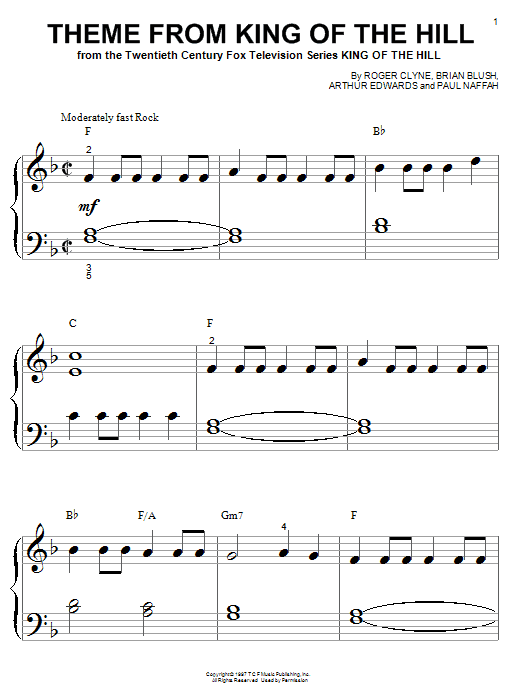 Download Roger Clyne Theme From King Of The Hill Sheet Music and learn how to play Piano (Big Notes) PDF digital score in minutes