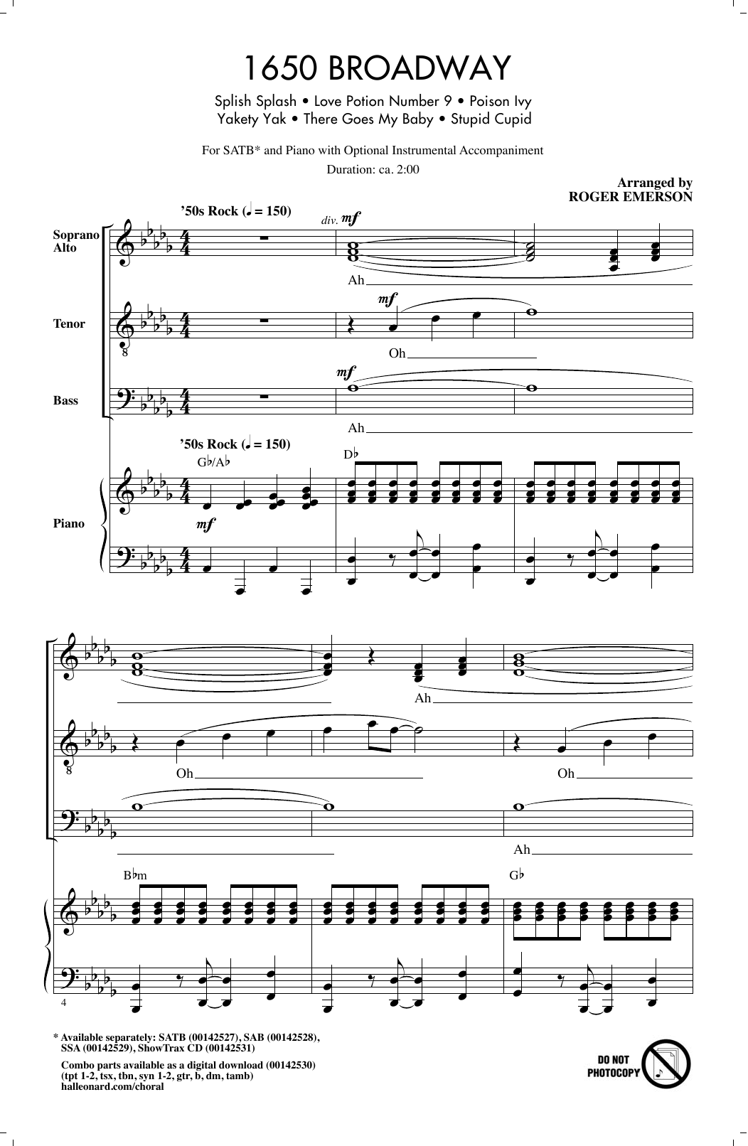 Download Roger Emerson 1650 Broadway (Medley) Sheet Music and learn how to play SSA PDF digital score in minutes