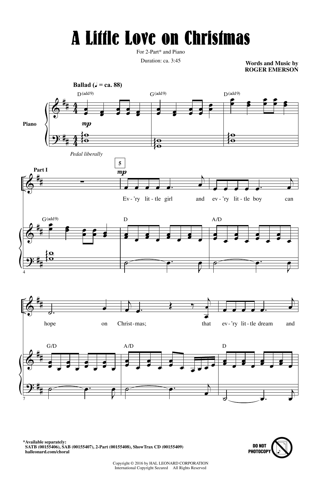 Download Roger Emerson A Little Love On Christmas Sheet Music and learn how to play SAB PDF digital score in minutes