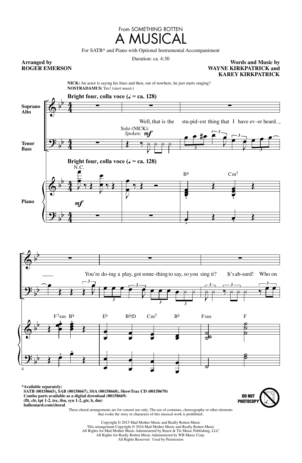Download Roger Emerson A Musical (from Something Rotten) Sheet Music and learn how to play SSA PDF digital score in minutes