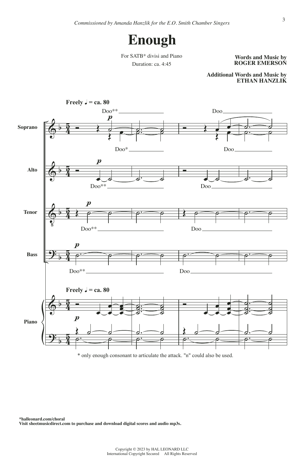 Download Roger Emerson and Ethan Hanzlik Enough Sheet Music and learn how to play SATB Choir PDF digital score in minutes