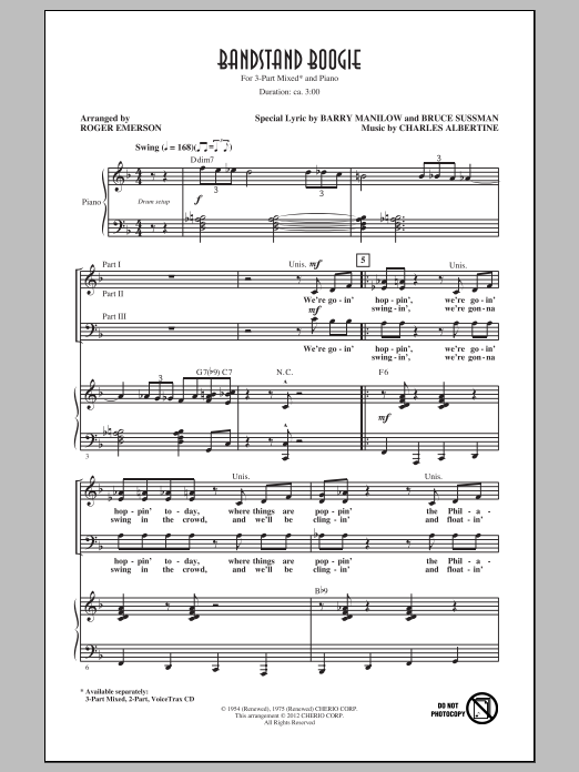 Download Roger Emerson Bandstand Boogie Sheet Music and learn how to play 3-Part Mixed PDF digital score in minutes