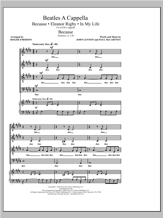Download The Beatles Beatles A Cappella (arr. Roger Emerson) Sheet Music and learn how to play SATB PDF digital score in minutes