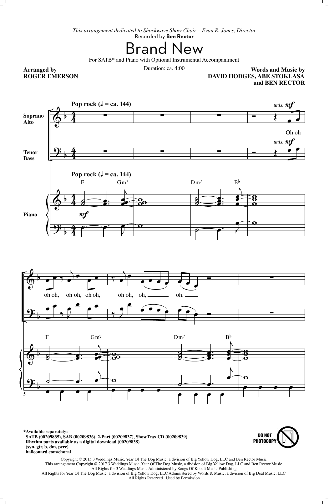 Download Roger Emerson Brand New Sheet Music and learn how to play SATB PDF digital score in minutes
