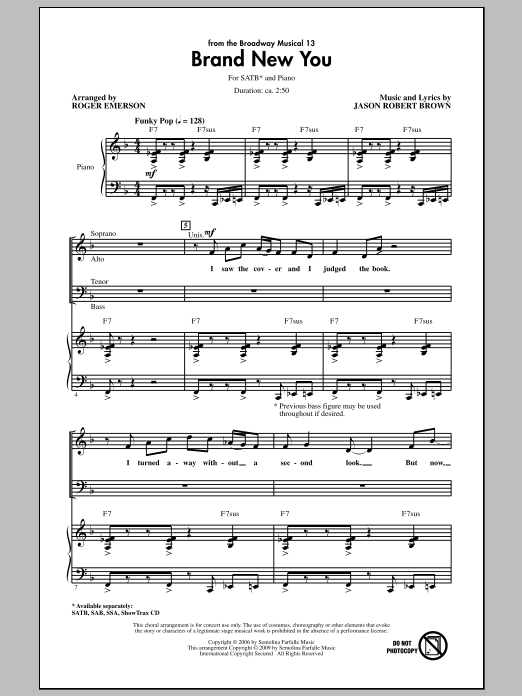 Download Roger Emerson Brand New You (from 13) Sheet Music and learn how to play SAB Choir PDF digital score in minutes