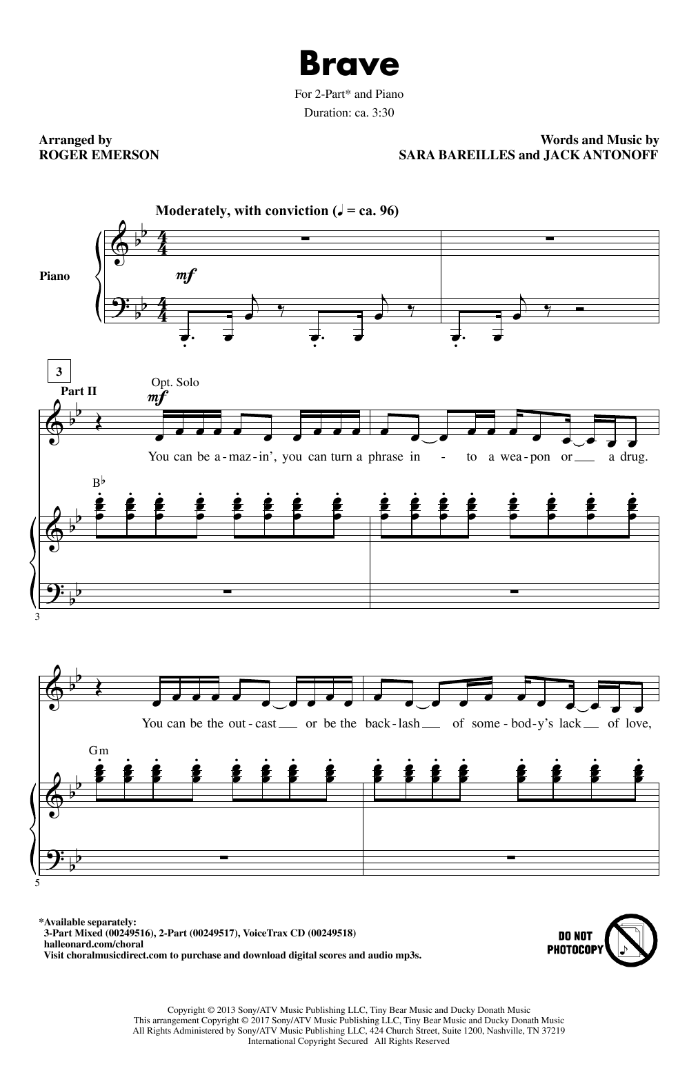 Download Roger Emerson Brave Sheet Music and learn how to play 3-Part Mixed PDF digital score in minutes