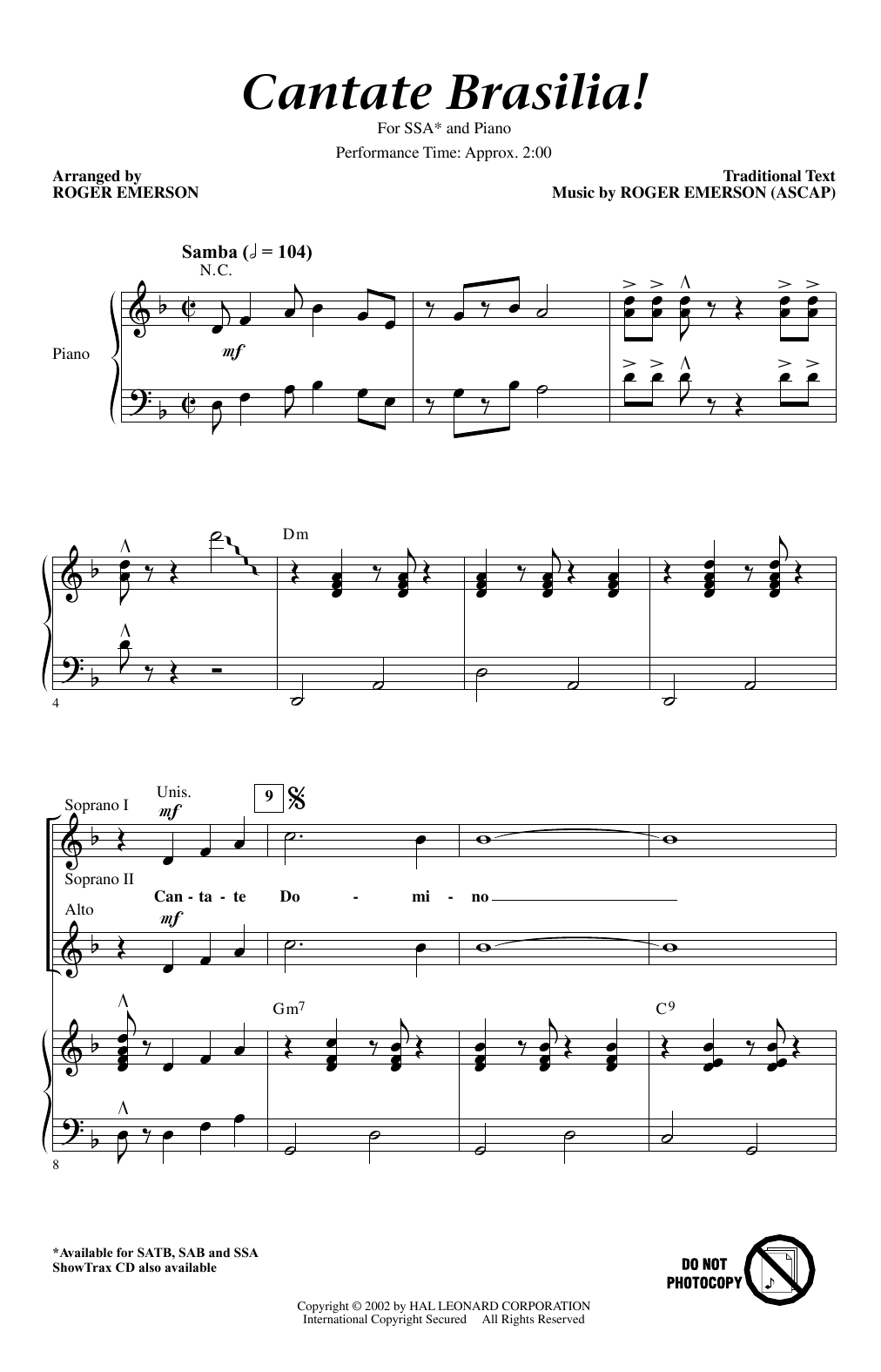 Download Roger Emerson Cantate Brasilia Sheet Music and learn how to play SATB PDF digital score in minutes