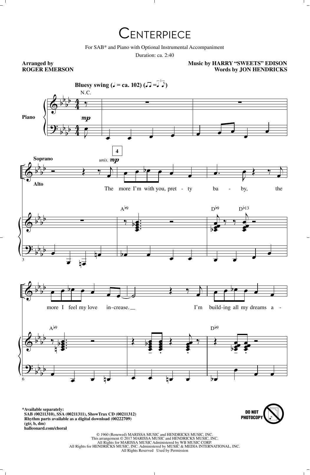 Download Roger Emerson Centerpiece Sheet Music and learn how to play SAB PDF digital score in minutes