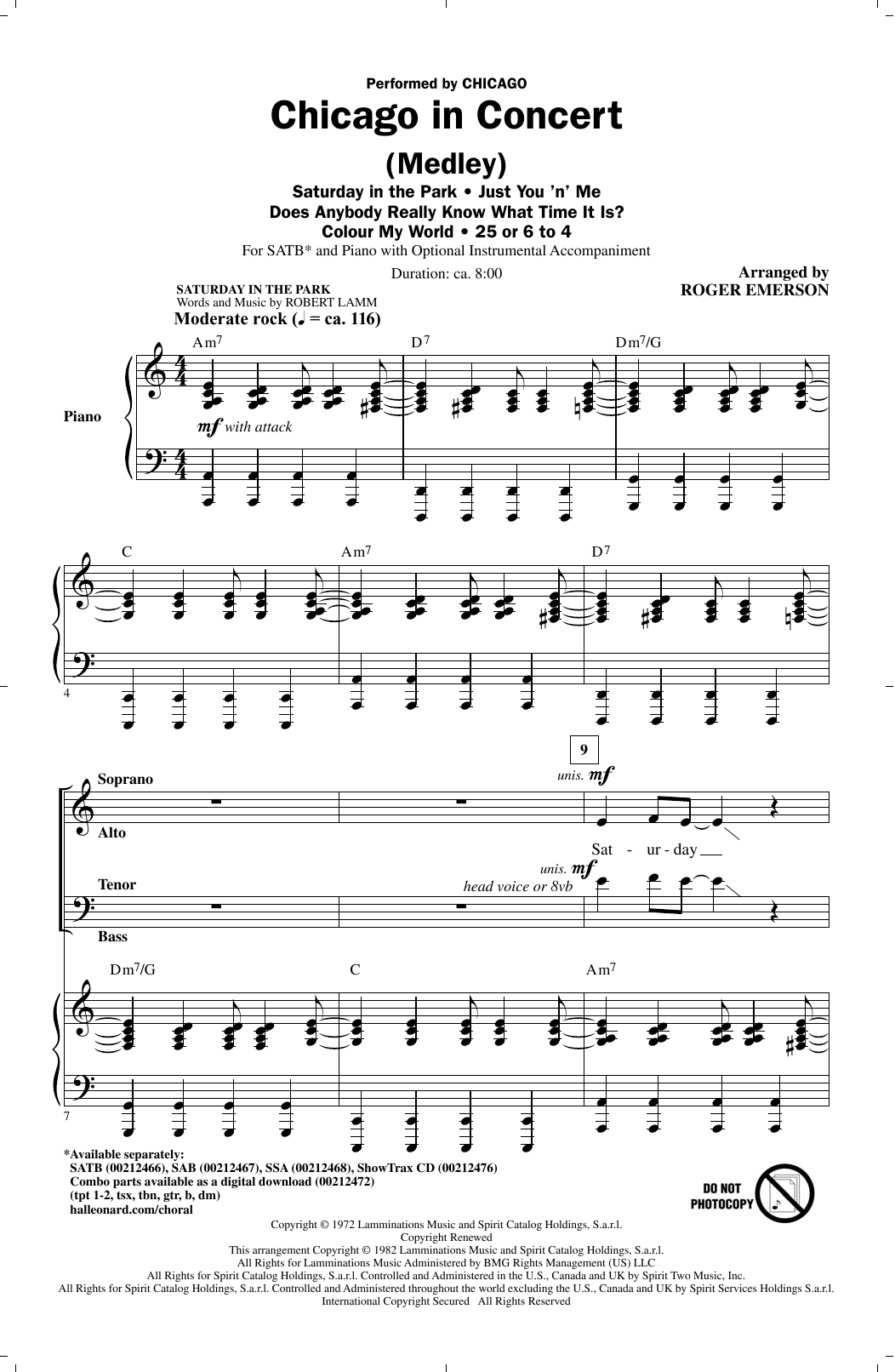 Download Roger Emerson Chicago In Concert (Medley) Sheet Music and learn how to play SSA PDF digital score in minutes