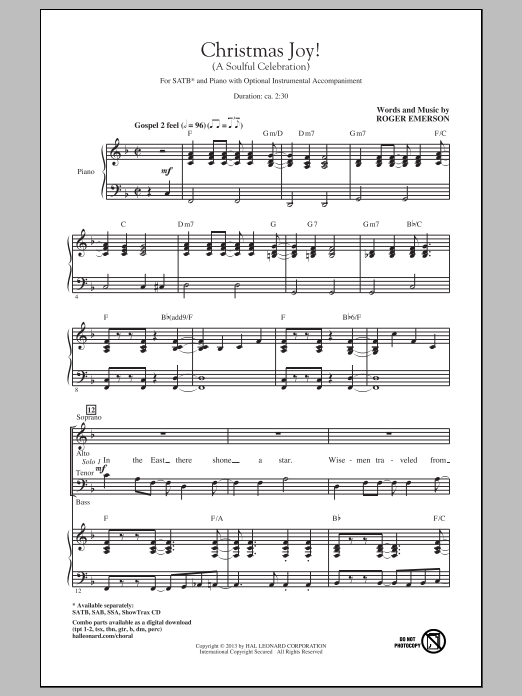 Download Roger Emerson Christmas Joy! (A Soulful Celebration) Sheet Music and learn how to play SATB PDF digital score in minutes