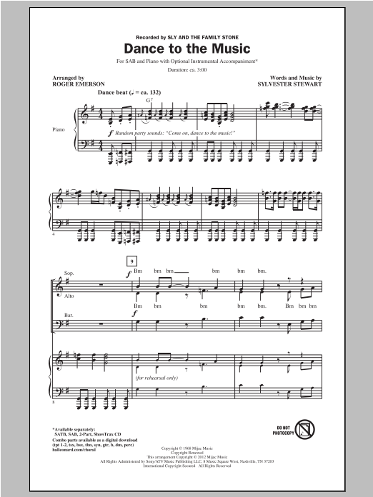 Download Roger Emerson Dance To The Music Sheet Music and learn how to play SAB Choir PDF digital score in minutes