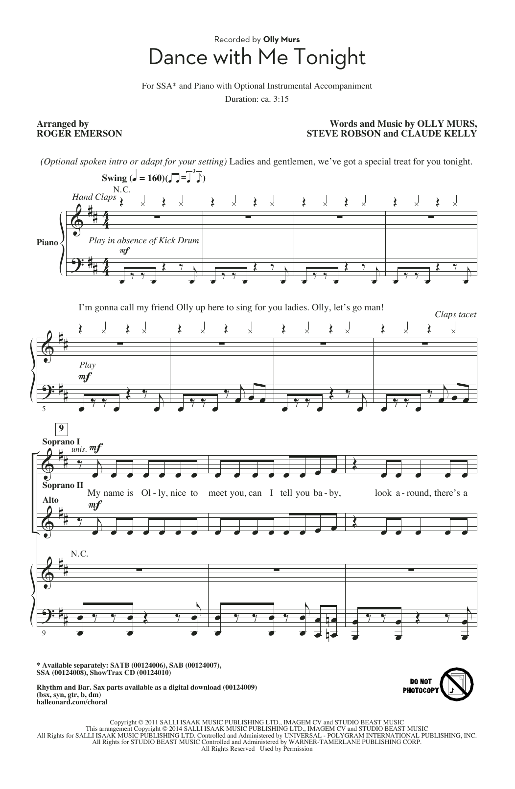 Download Roger Emerson Dance With Me Tonight Sheet Music and learn how to play SSA PDF digital score in minutes