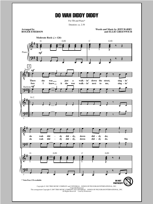 Download Roger Emerson Do Wah Diddy Diddy Sheet Music and learn how to play TB PDF digital score in minutes