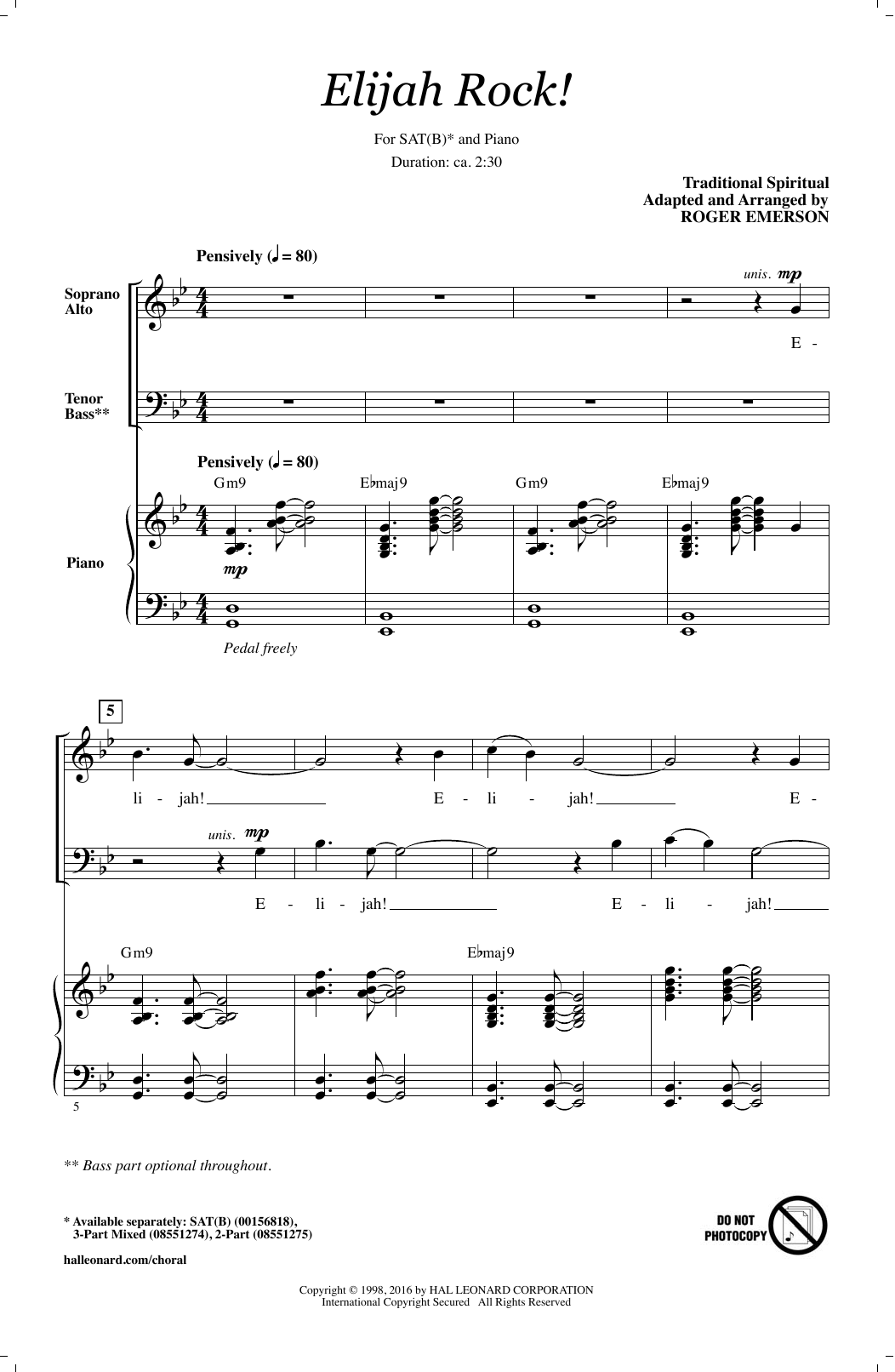 Download Roger Emerson Elijah Rock Sheet Music and learn how to play SATB PDF digital score in minutes