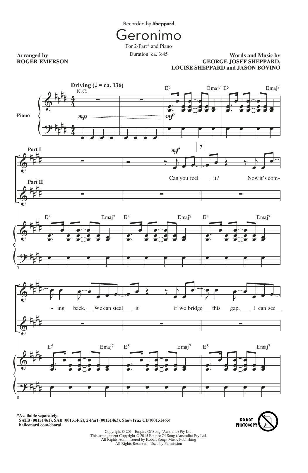 Download Sheppard Geronimo (arr. Roger Emerson) Sheet Music and learn how to play 2-Part Choir PDF digital score in minutes