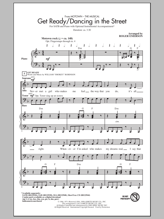 Download Roger Emerson Get Ready/Dancing In The Street (from Motown The Musical) Sheet Music and learn how to play SATB PDF digital score in minutes