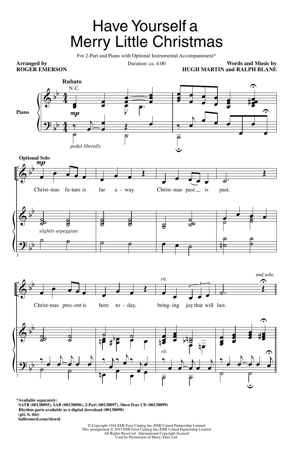 Download Roger Emerson Have Yourself A Merry Little Christmas Sheet Music and learn how to play SAB PDF digital score in minutes