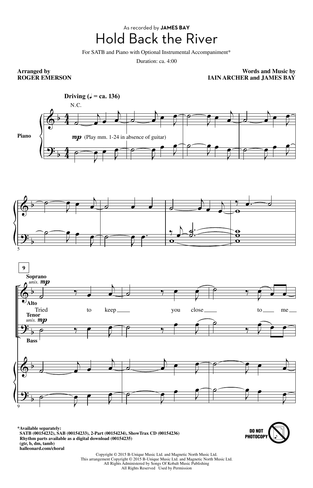 Download Roger Emerson Hold Back The River Sheet Music and learn how to play SATB PDF digital score in minutes