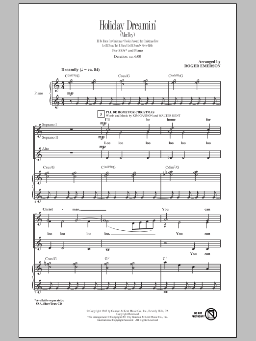 Download Roger Emerson Holiday Dreamin' (Medley) Sheet Music and learn how to play SSA PDF digital score in minutes
