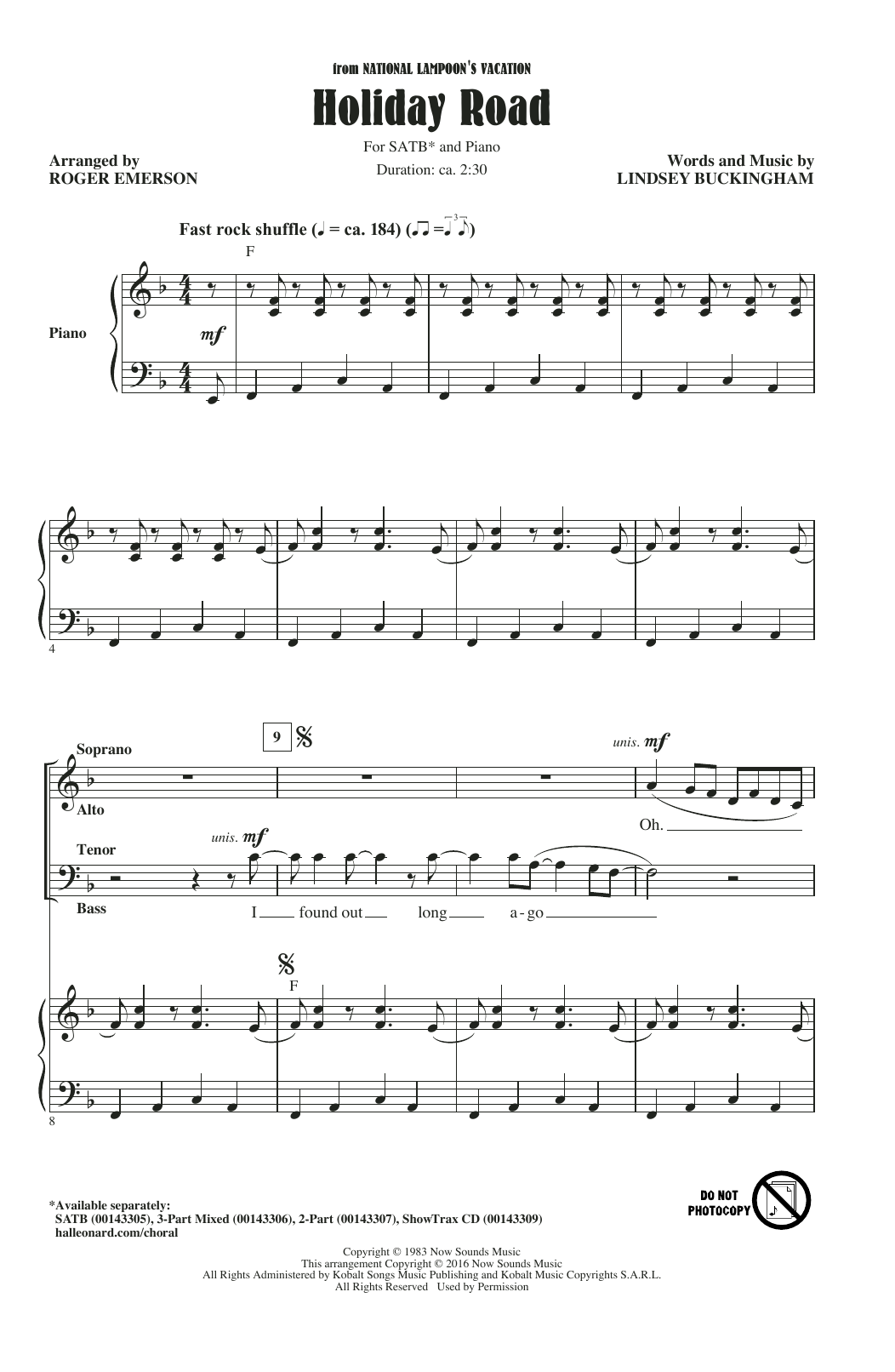 Download Roger Emerson Holiday Road Sheet Music and learn how to play SATB PDF digital score in minutes