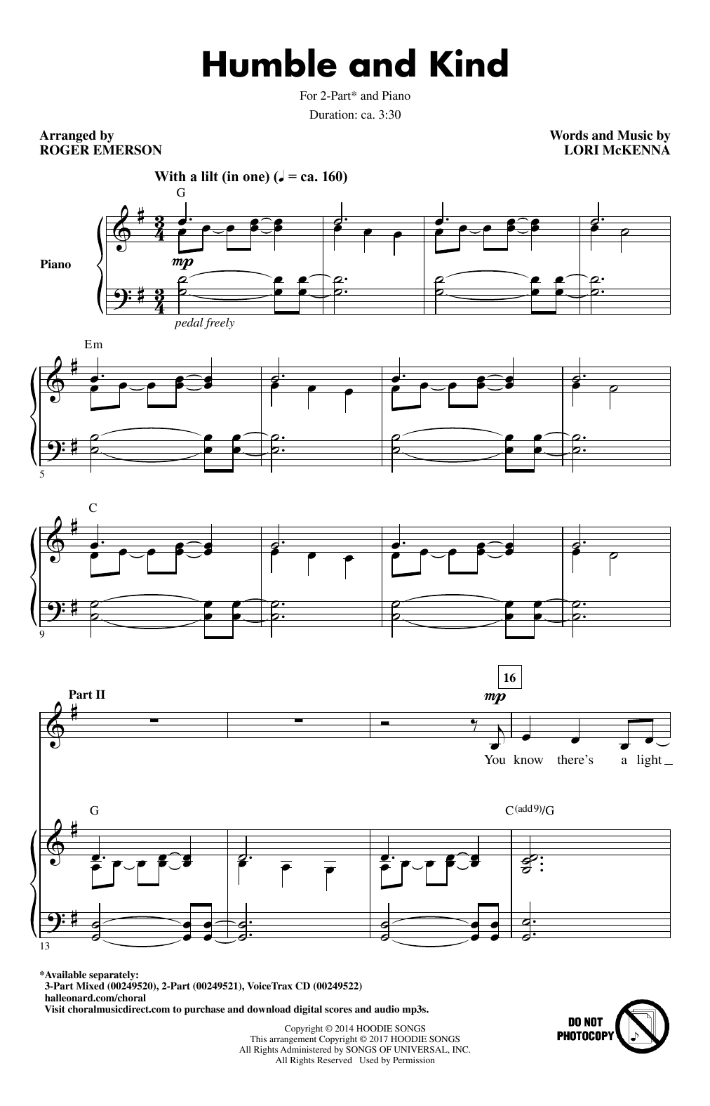 Download Roger Emerson Humble And Kind Sheet Music and learn how to play 2-Part Choir PDF digital score in minutes