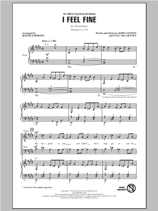 Download The Beatles I Feel Fine (arr. Roger Emerson) Sheet Music and learn how to play TB PDF digital score in minutes