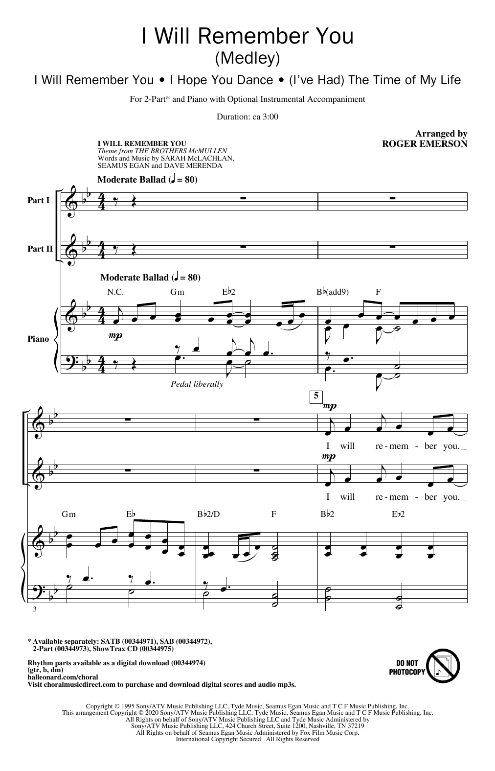 Download Roger Emerson I Will Remember You (Medley) Sheet Music and learn how to play SAB Choir PDF digital score in minutes