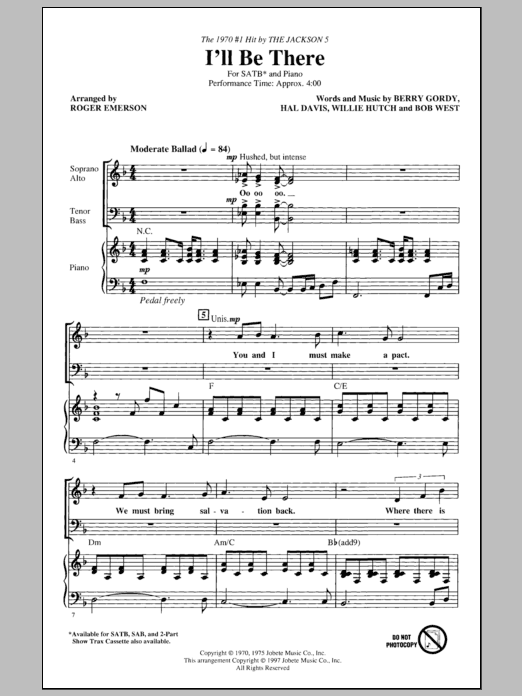 Download The Jackson 5 I'll Be There (arr. Roger Emerson) Sheet Music and learn how to play SAB PDF digital score in minutes