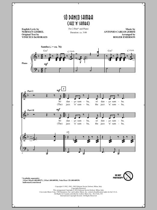 Download Antonio Carlos Jobim Jazz 'N' Samba (Só Danço Samba) (arr. Roger Emerson) Sheet Music and learn how to play 2-Part Choir PDF digital score in minutes