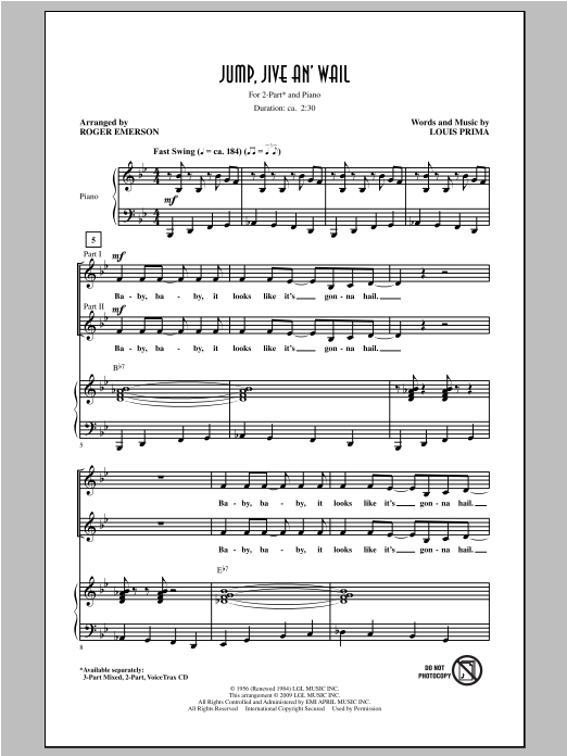 Download Roger Emerson Jump, Jive An' Wail Sheet Music and learn how to play 3-Part Mixed PDF digital score in minutes