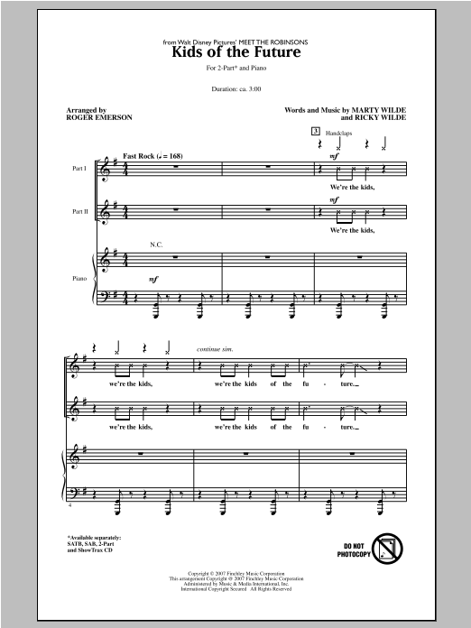 Download Jonas Brothers Kids Of The Future (arr. Roger Emerson) Sheet Music and learn how to play 2-Part Choir PDF digital score in minutes